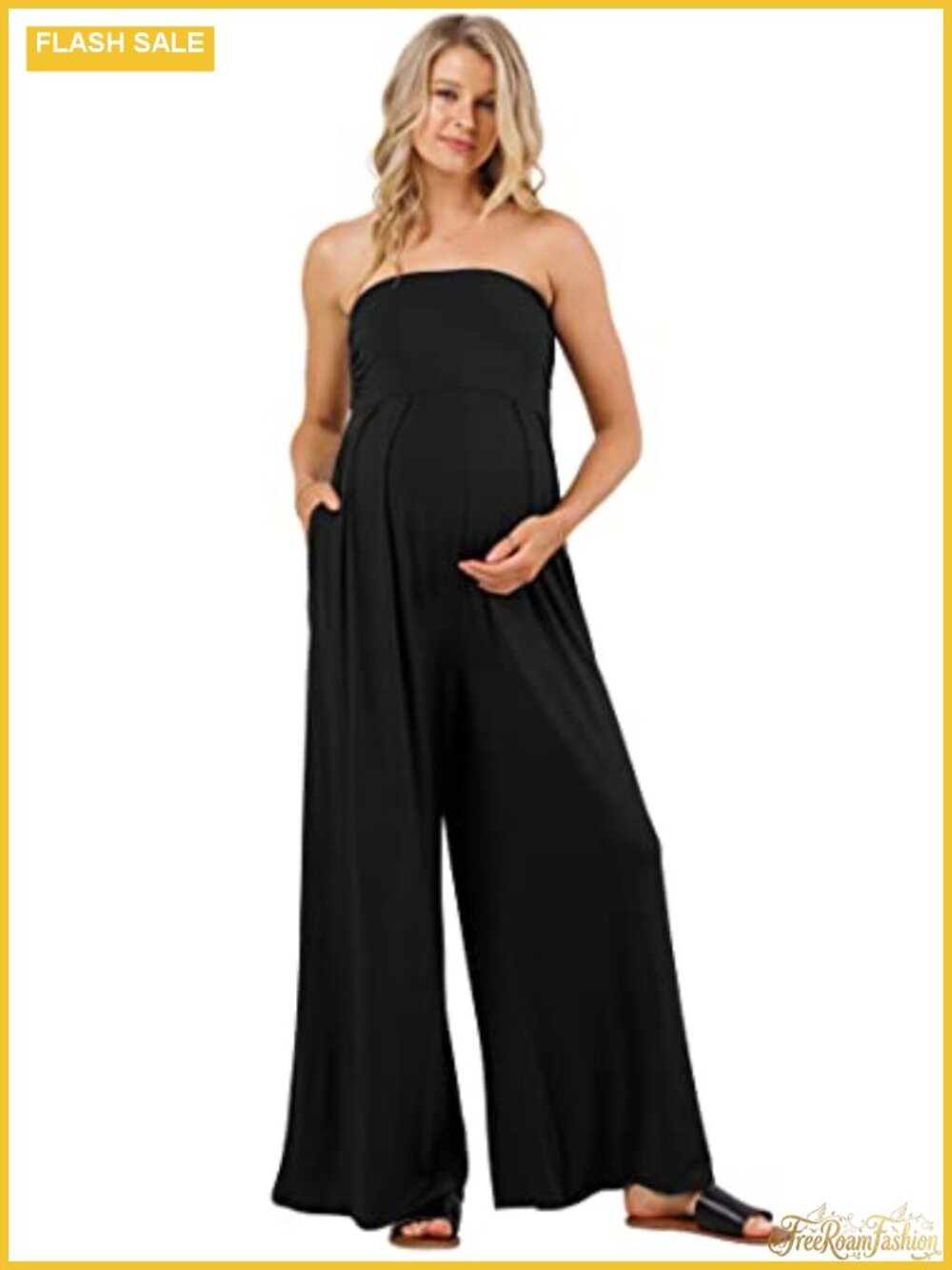 Maternity Strapless Jumpsuit with Pockets - 95% Rayon 5% Spandex